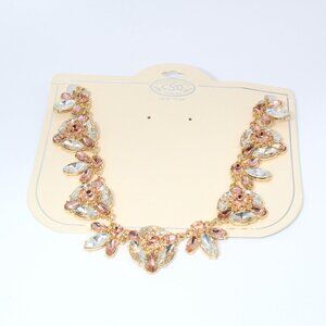 NWT Catherine Stein Clear and Pink Stone Gold-tone Statement Necklace